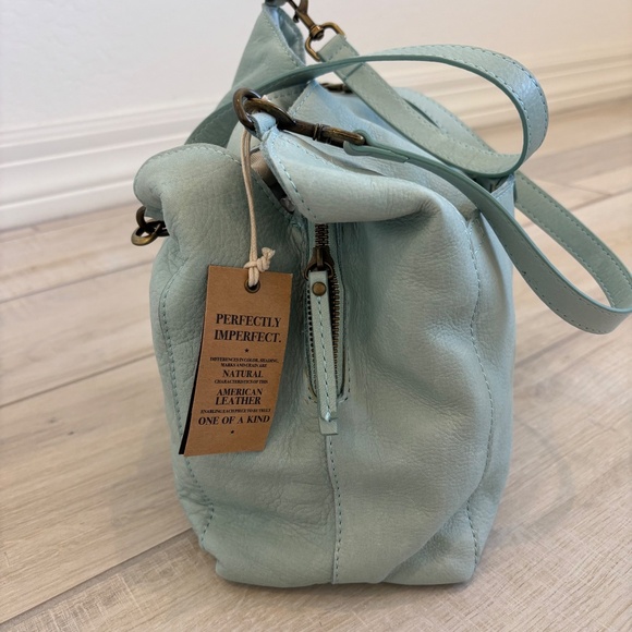 NWT American Leather Co.  genuine leather hobo bag in a light blue/mint color, - Picture 3 of 16